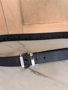Michael Kors Black Men’s Leather Belt with Silver Buckle